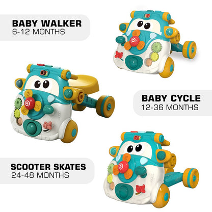 TEKNUM 3 - IN - 1 Baby Walker/Kids Cycle/Scooter Skates w/Musical keyboard - Green