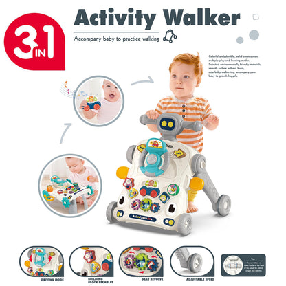 TEKNUM 3 - IN - 1 Baby Walker/Learning Table Mode/Game Panel Mode with Musical keyboard - Grey