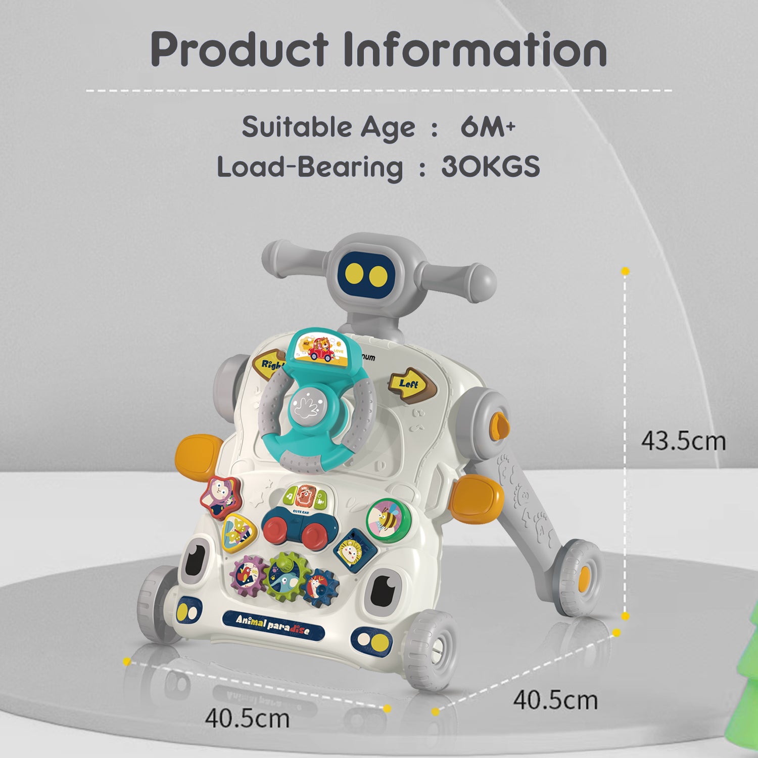 TEKNUM 3 - IN - 1 Baby Walker/Learning Table Mode/Game Panel Mode with Musical keyboard - Grey