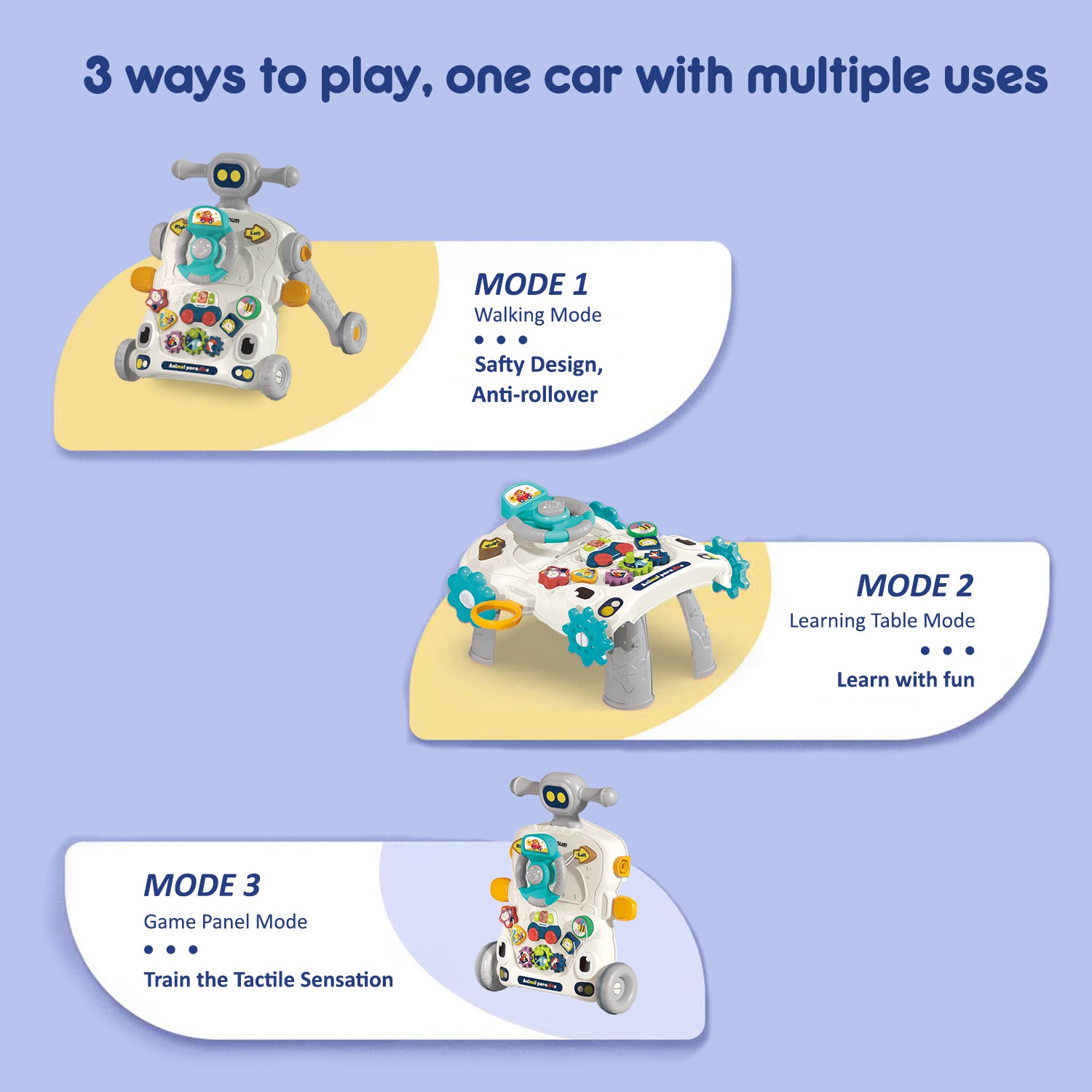 TEKNUM 3 - IN - 1 Baby Walker/Learning Table Mode/Game Panel Mode with Musical keyboard - Grey