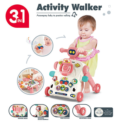 TEKNUM 3 - IN - 1 Baby Walker/Learning Table Mode/Game Panel Mode with Musical keyboard - Pink