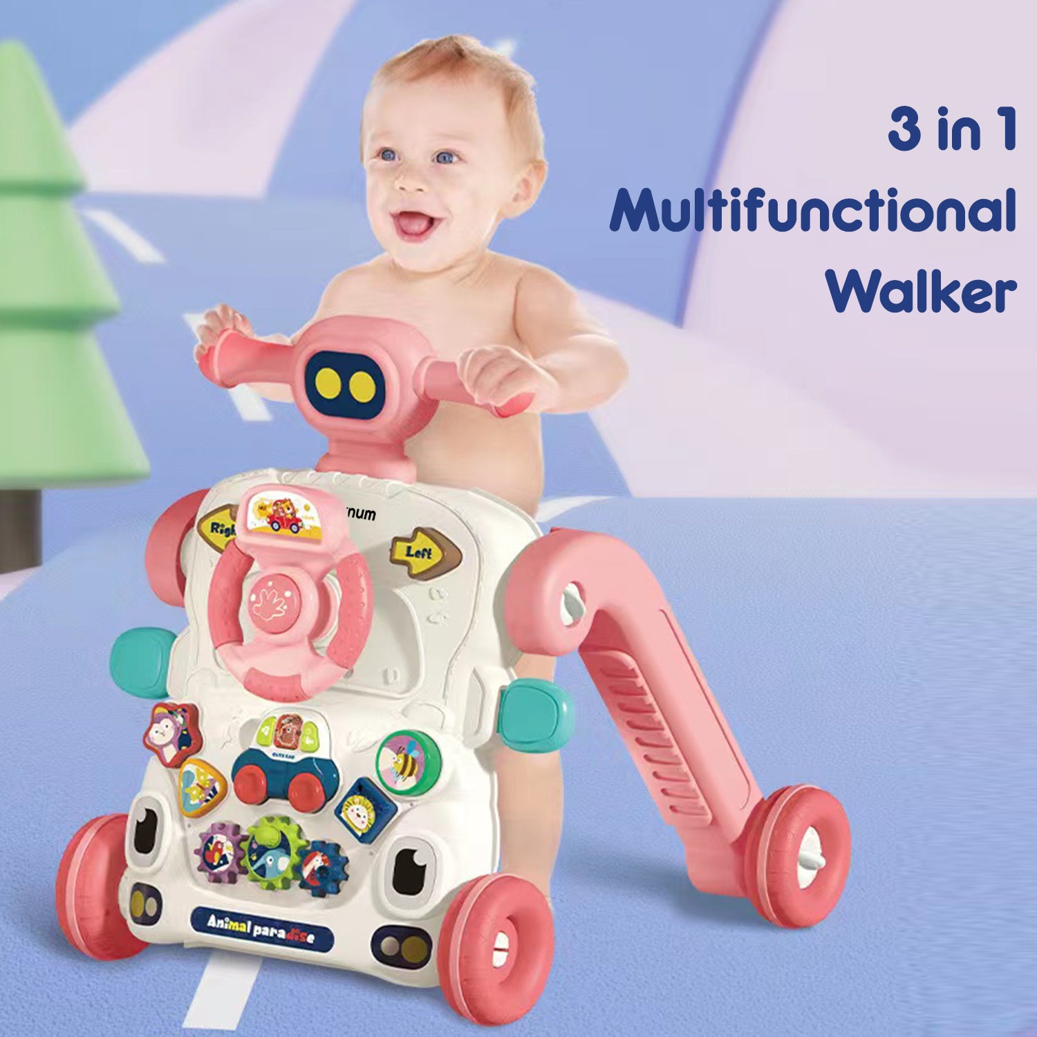 TEKNUM 3 - IN - 1 Baby Walker/Learning Table Mode/Game Panel Mode with Musical keyboard - Pink
