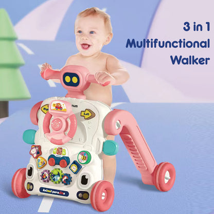 TEKNUM 3 - IN - 1 Baby Walker/Learning Table Mode/Game Panel Mode with Musical keyboard - Pink