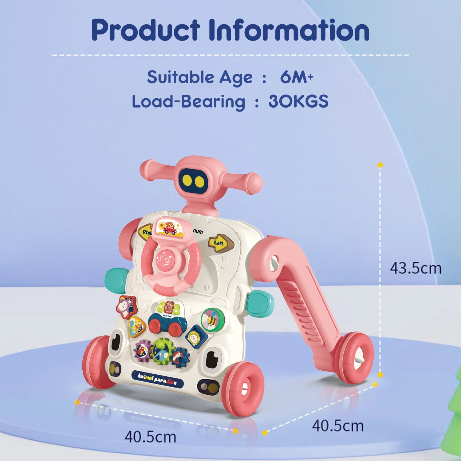 TEKNUM 3 - IN - 1 Baby Walker/Learning Table Mode/Game Panel Mode with Musical keyboard - Pink