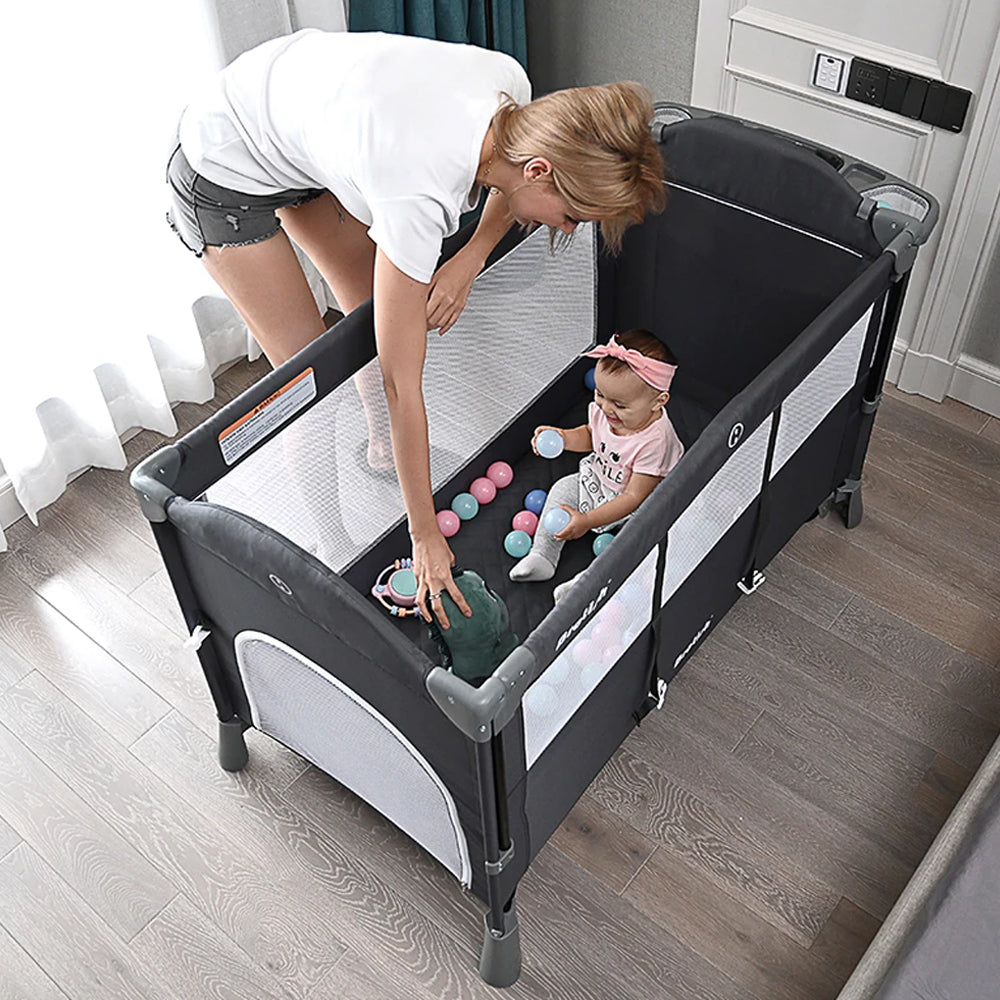 TEKNUM 4 in 1 Baby Bedside Co - Sleeper Bassinet and Playpen wt Rocker Grey