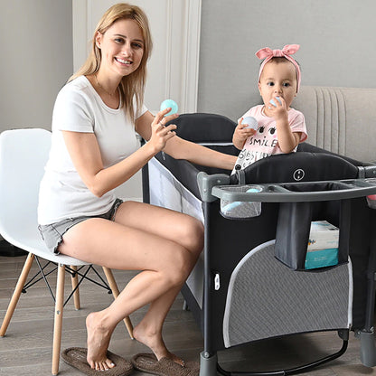 TEKNUM 4 in 1 Baby Bedside Co - Sleeper Bassinet and Playpen wt Rocker Grey