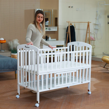 TEKNUM - سرير خشبي جانبي 4 في 1 مع مساحة تخزين وتعديل الارتفاع - أبيض