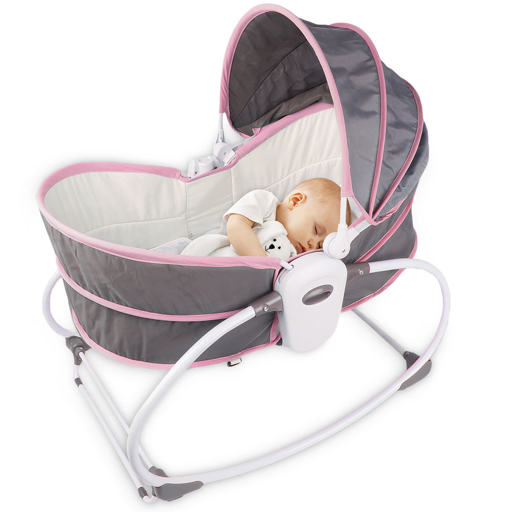 TEKNUM 6 - in - 1 Cozy Rocker Bassinet with Wheels, Awning & Mosquito net - Pink