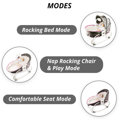 TEKNUM 6 - in - 1 Cozy Rocker Bassinet with Wheels, Awning & Mosquito net - Pink