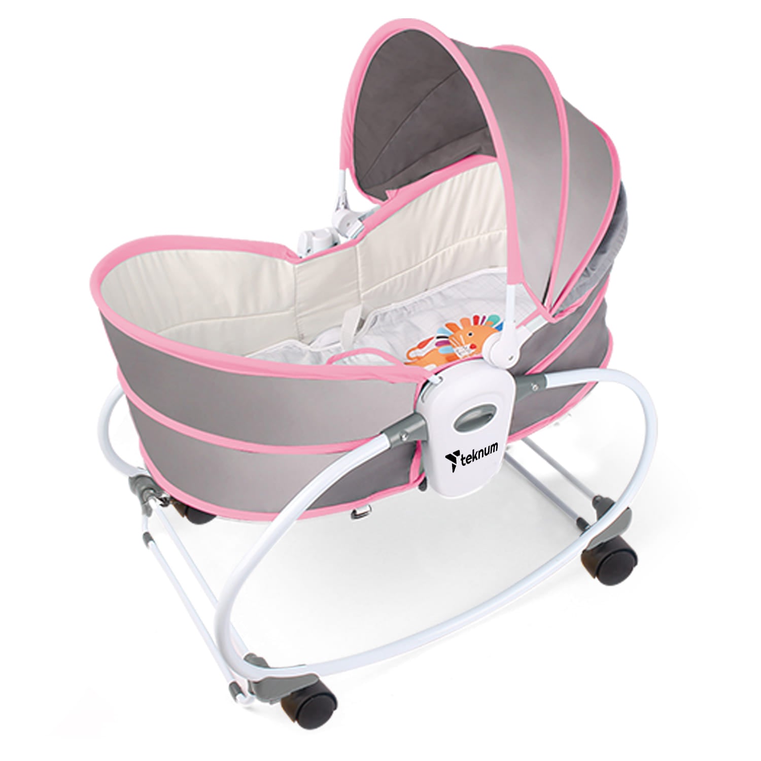 TEKNUM 6 - in - 1 Cozy Rocker Bassinet with Wheels, Awning & Mosquito net - Pink