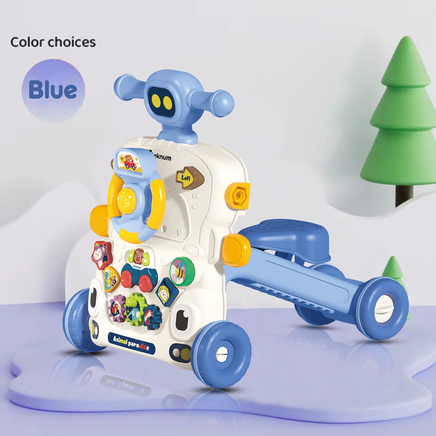 TEKNUM 5 - IN - 1 Baby Walker/Learning Table Mode/Game Panel Mode/Scooter Mode/Roller Coaster Mode with Musical keyboard - Blue