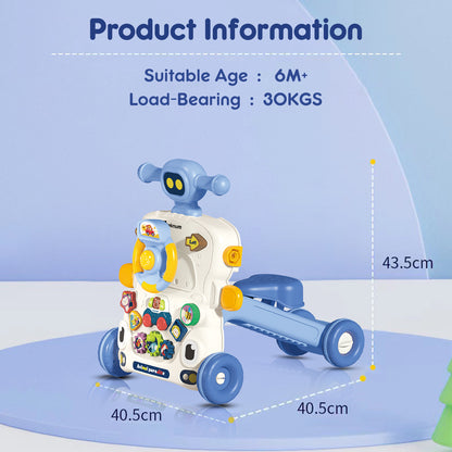 TEKNUM 5 - IN - 1 Baby Walker/Learning Table Mode/Game Panel Mode/Scooter Mode/Roller Coaster Mode with Musical keyboard - Blue