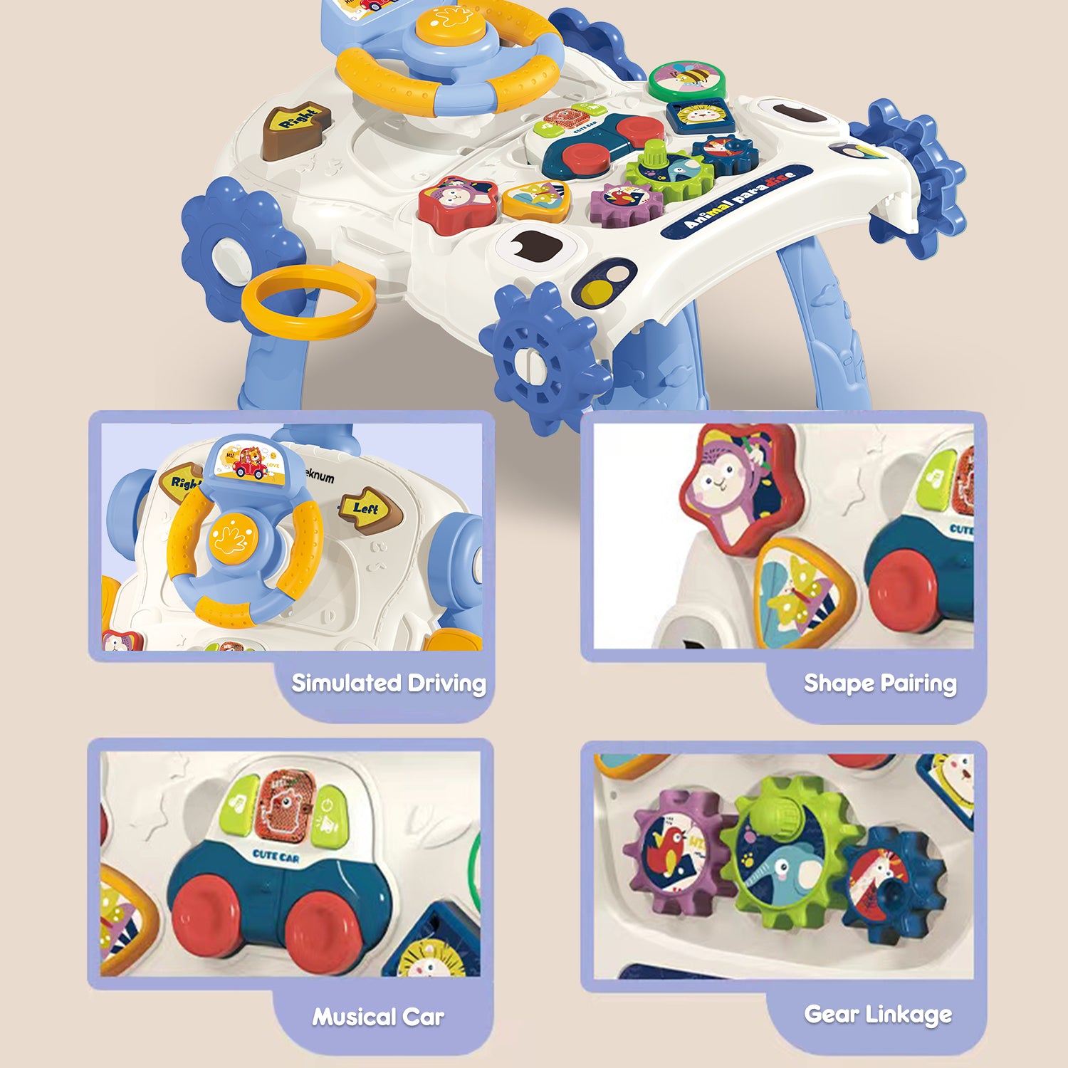 TEKNUM 5 - IN - 1 Baby Walker/Learning Table Mode/Game Panel Mode/Scooter Mode/Roller Coaster Mode with Musical keyboard - Blue