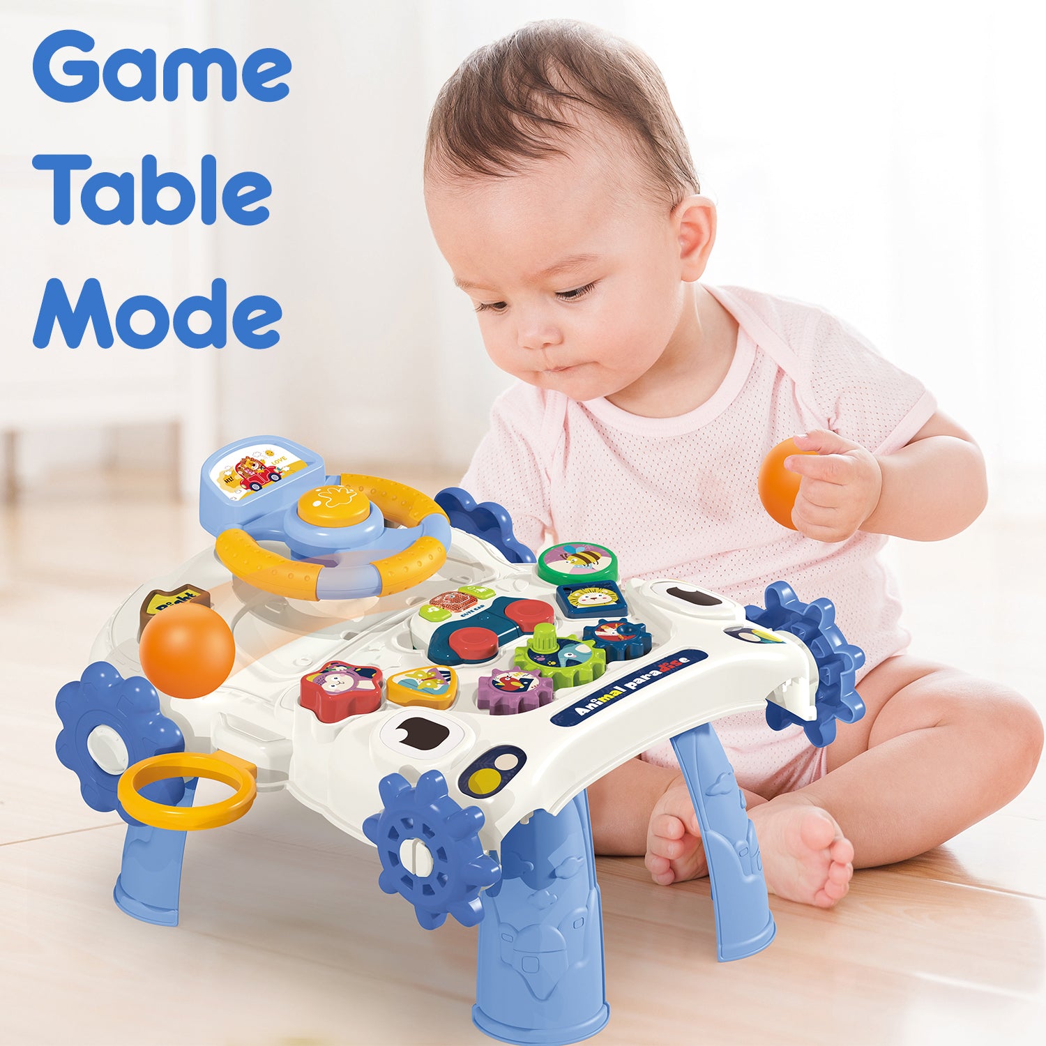 TEKNUM 5 - IN - 1 Baby Walker/Learning Table Mode/Game Panel Mode/Scooter Mode/Roller Coaster Mode with Musical keyboard - Blue