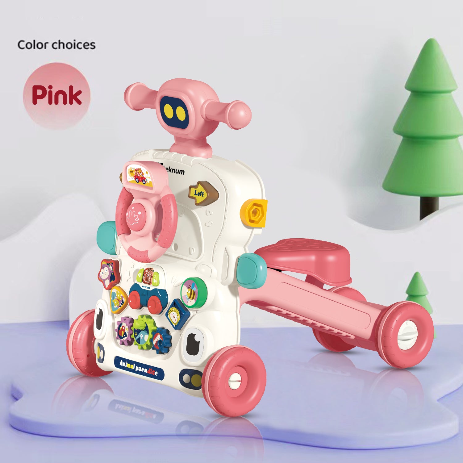 TEKNUM 5 - IN - 1 Baby Walker/Learning Table Mode/Game Panel Mode/Scooter Mode/Roller Coaster Mode with Musical keyboard - Pink