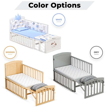 TEKNUM - 7 in 1 Convertible Kids Bed & Bedside Crib w/Mattress, Mosquito net & Detachable Wheels(0 - 12yrs) - Grey