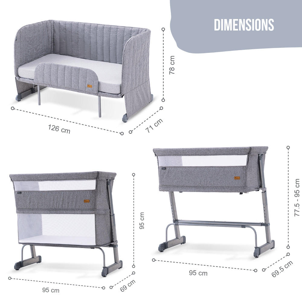 TEKNUM All In One, 0-4 Years Bedside Crib Cot & Sofa Expansion Pack - Grey
