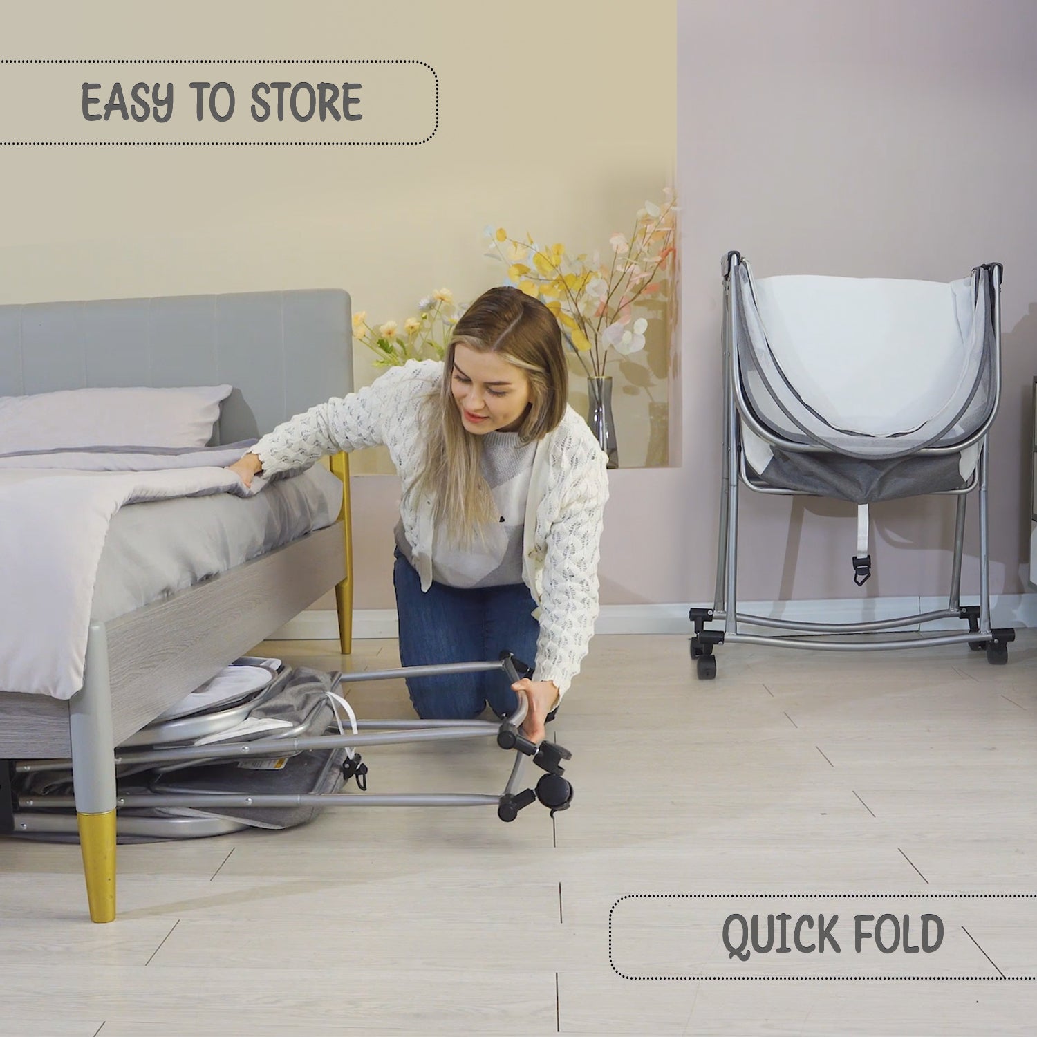 TEKNUM 3 - IN - 1 Baby Cot/Cradle w/Mosquito net & Wheels - Dark Grey