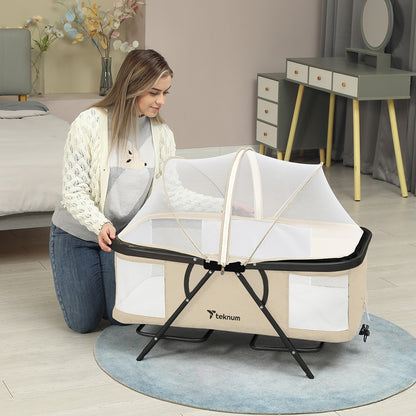TEKNUM 3-IN-1 Baby Cot/Cradle w/Mosquito net & Wheels – Ivory