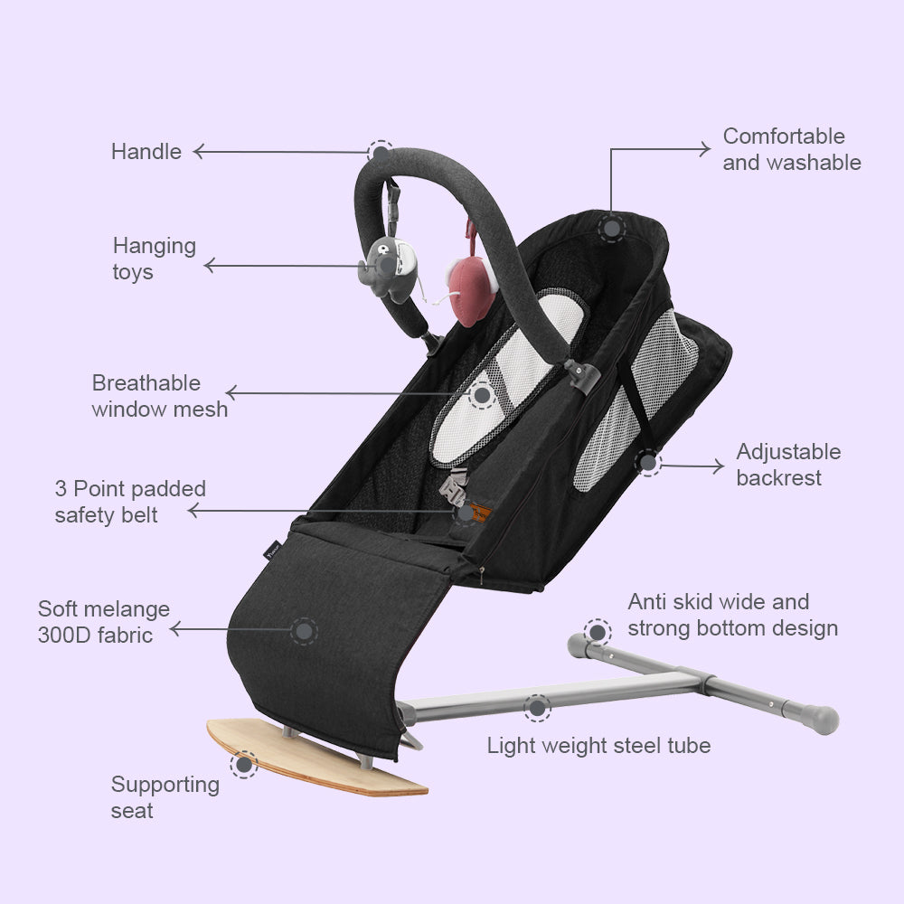 TEKNUM Baby Bouncer w/Grab Toys - Wooden Black
