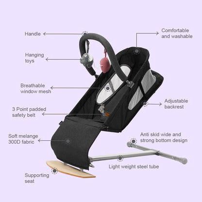 TEKNUM Baby Bouncer w/Grab Toys - Wooden Black