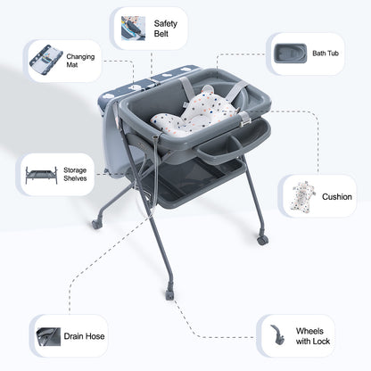 Teknum 2-in-1 Baby Bath & Changing Table - Dark Grey