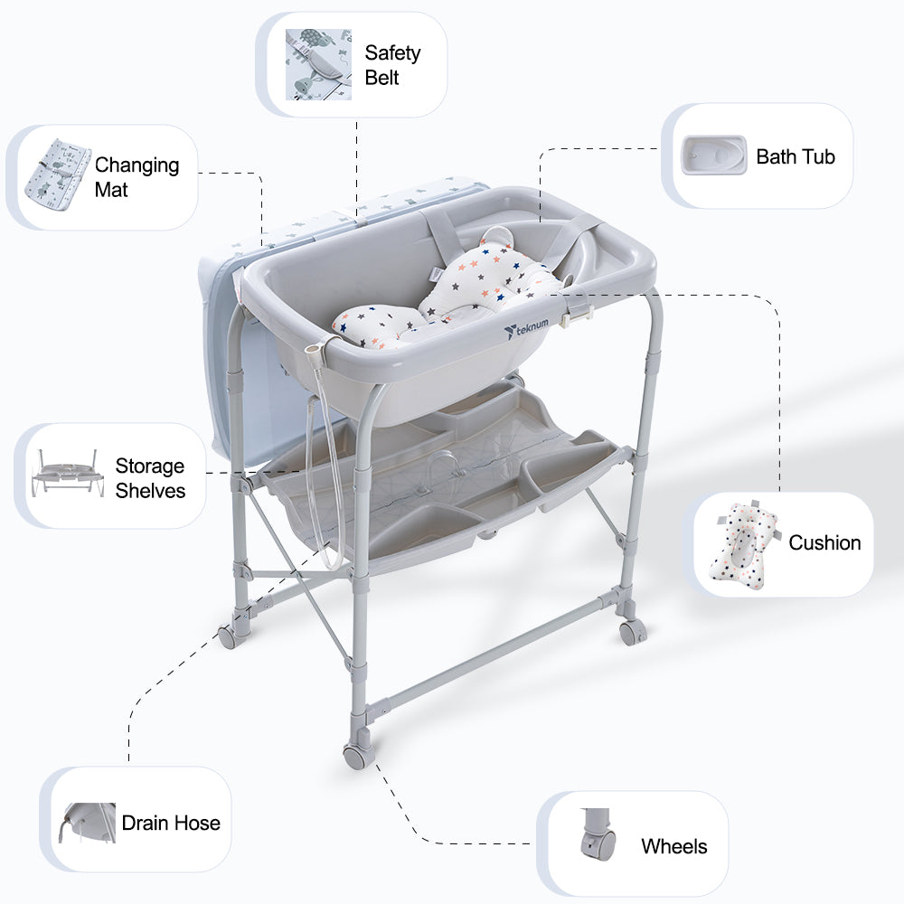 Teknum 2-In-1 Bath Tub & Changing Table - Grey