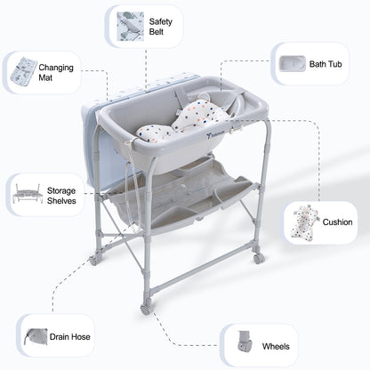 Teknum 2-In-1 Bath Tub & Changing Table - Grey