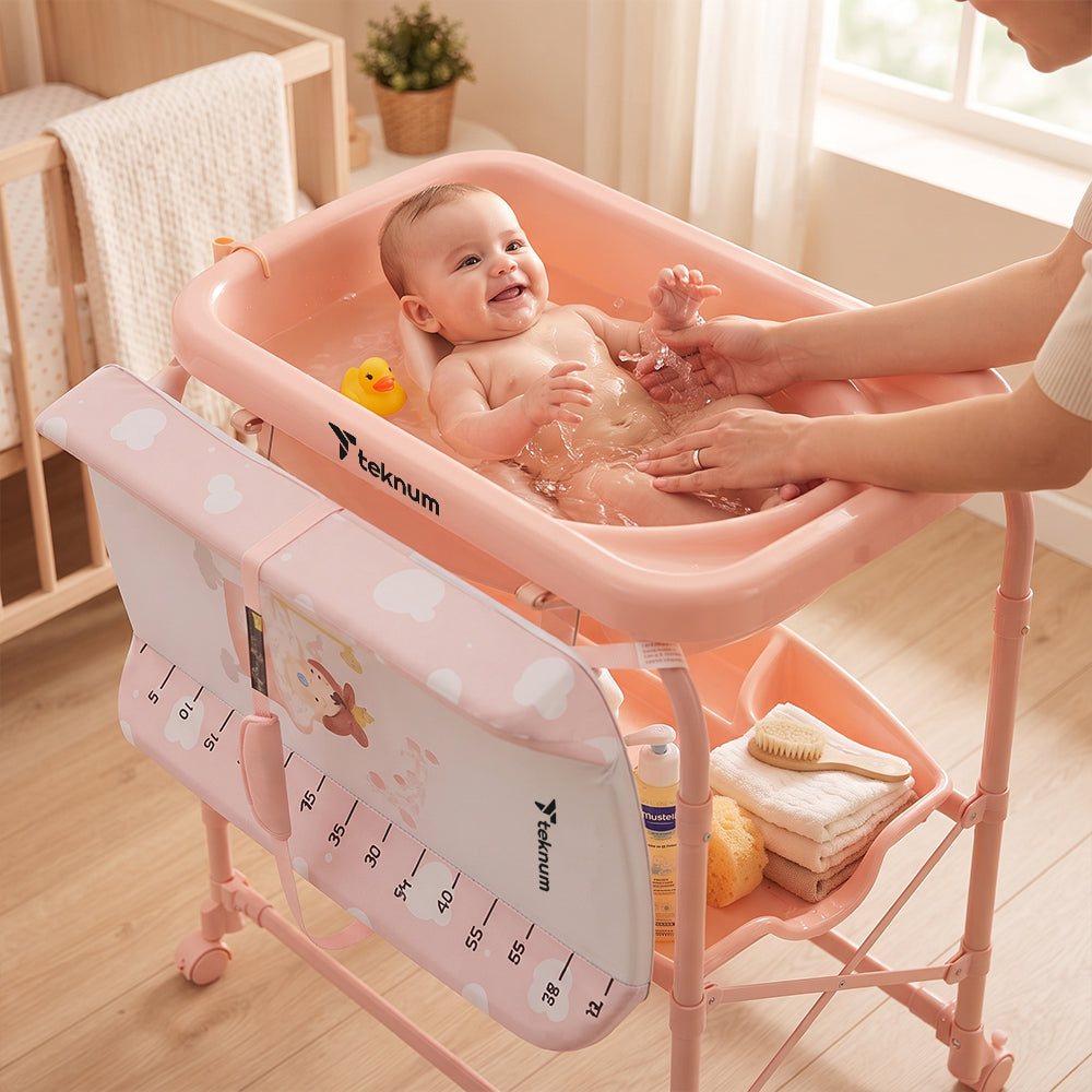 Teknum 2-In-1 Bath Tub & Changing Table - Pink