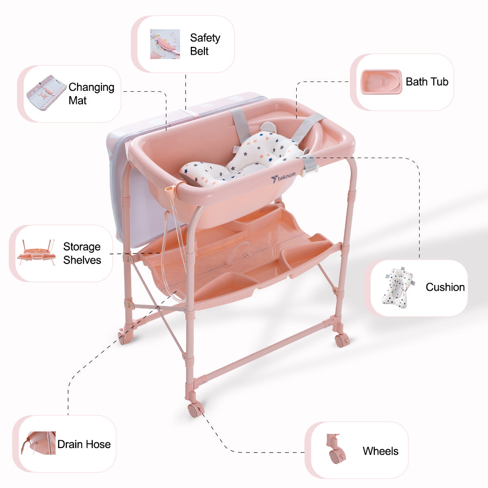 Teknum 2-In-1 Bath Tub & Changing Table - Pink