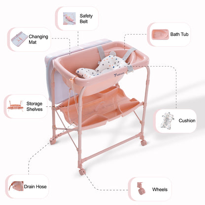 Teknum 2-In-1 Bath Tub & Changing Table - Pink