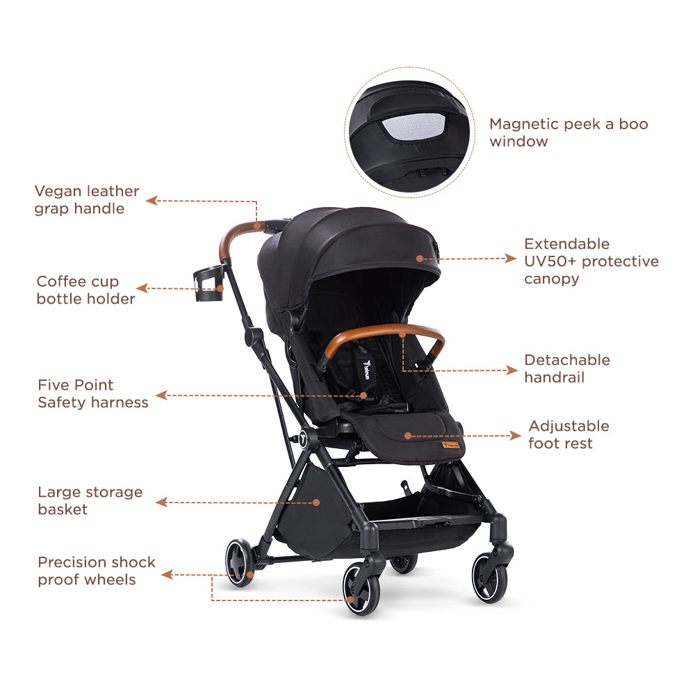 TEKNUM Compacto Auto Fold 360°  Reversible Stroller - Black