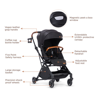 TEKNUM Compacto Auto Fold 360°  Reversible Stroller - Black