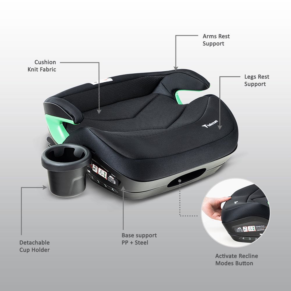 TEKNUM Car Seat I-Size Booster with 4 Reclining Mode & Isofix - Black