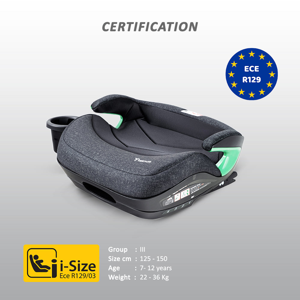 TEKNUM Car Seat I-Size Booster with 4 Reclining Mode & Isofix - Grey