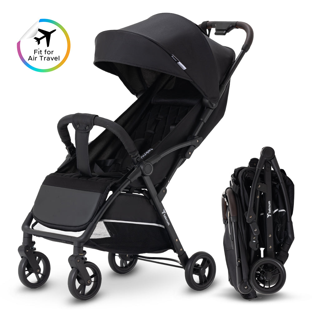 Teknum Explorer 4 Cabin-Friendly Stroller – One-Hand Auto-Fold Reclining Baby Stroller, Black