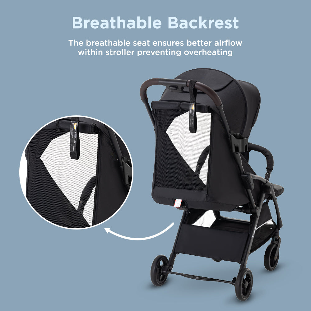 Teknum Explorer 4 Cabin-Friendly Stroller – One-Hand Auto-Fold Reclining Baby Stroller, Black