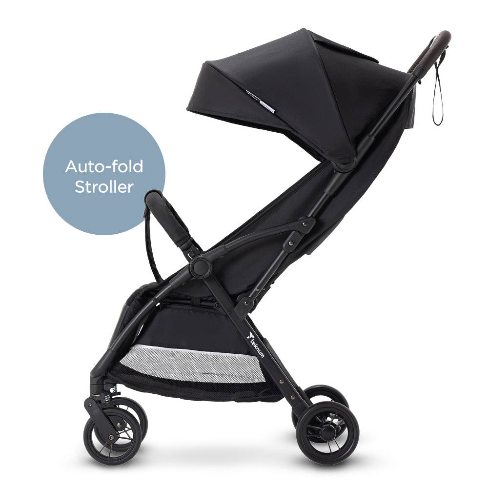Teknum Explorer 4 Cabin-Friendly Stroller – One-Hand Auto-Fold Reclining Baby Stroller, Black