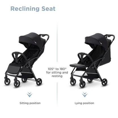 Teknum Explorer 4 Cabin-Friendly Stroller – One-Hand Auto-Fold Reclining Baby Stroller, Black