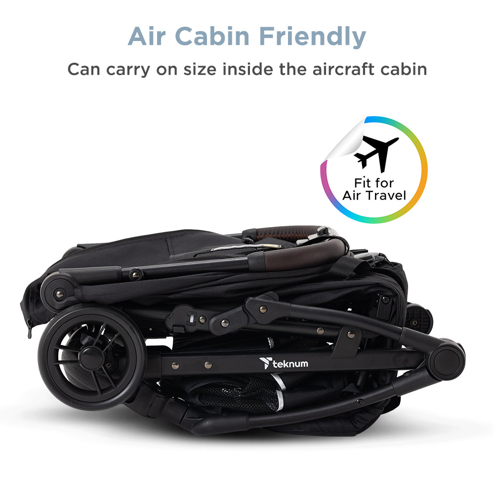 Teknum Explorer 4 Cabin-Friendly Stroller – One-Hand Auto-Fold Reclining Baby Stroller, Black