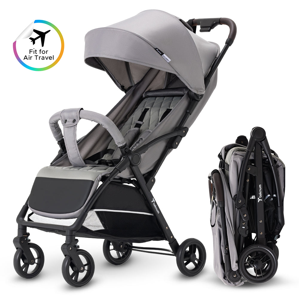 Teknum Explorer 4 Cabin-Friendly Stroller – One-Hand Auto-Fold Reclining Baby Stroller, Grey