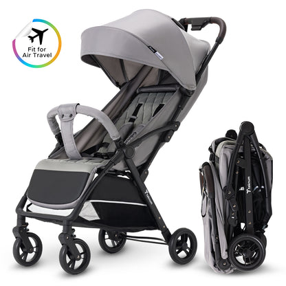 Teknum Explorer 4 Cabin-Friendly Stroller – One-Hand Auto-Fold Reclining Baby Stroller, Grey