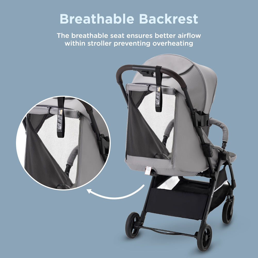 Teknum Explorer 4 Cabin-Friendly Stroller – One-Hand Auto-Fold Reclining Baby Stroller, Grey