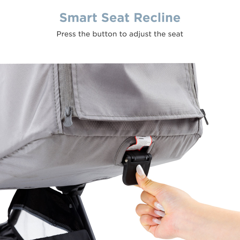 Teknum Explorer 4 Cabin-Friendly Stroller – One-Hand Auto-Fold Reclining Baby Stroller, Grey