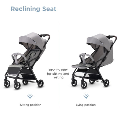 Teknum Explorer 4 Cabin-Friendly Stroller – One-Hand Auto-Fold Reclining Baby Stroller, Grey