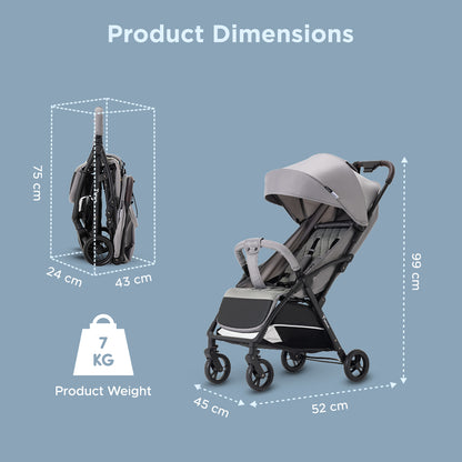 Teknum Explorer 4 Cabin-Friendly Stroller – One-Hand Auto-Fold Reclining Baby Stroller, Grey
