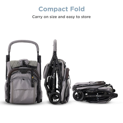 Teknum Explorer 4 Cabin-Friendly Stroller – One-Hand Auto-Fold Reclining Baby Stroller, Grey