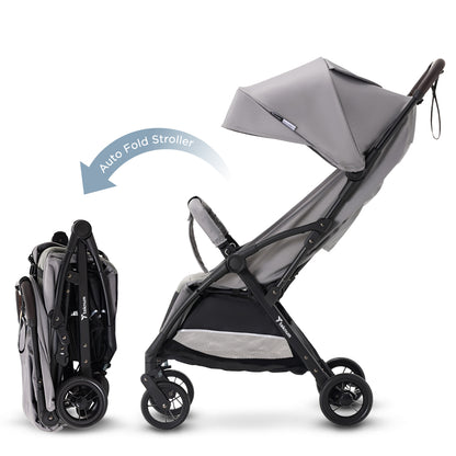 Teknum Explorer 4 Cabin-Friendly Stroller – One-Hand Auto-Fold Reclining Baby Stroller, Grey