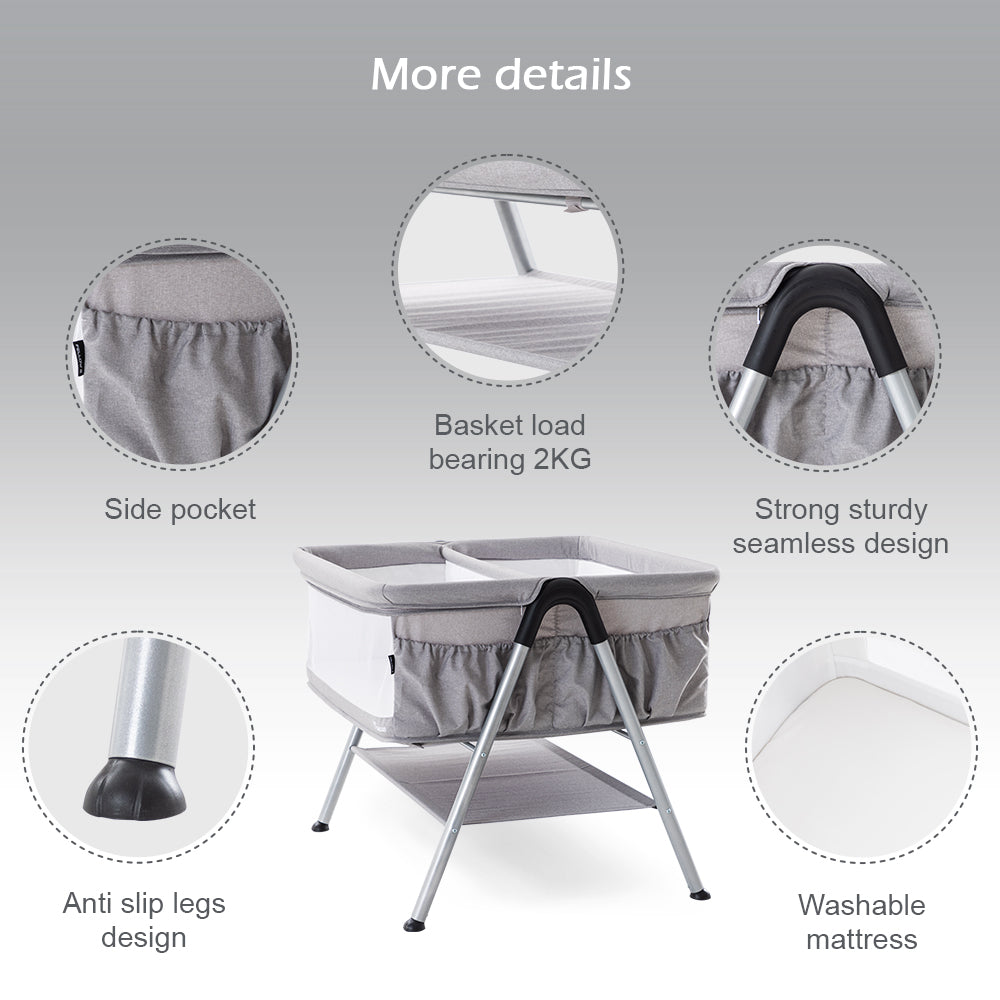 TEKNUM FELLOW 2 Twin Bedside Crib Bassinet - Grey