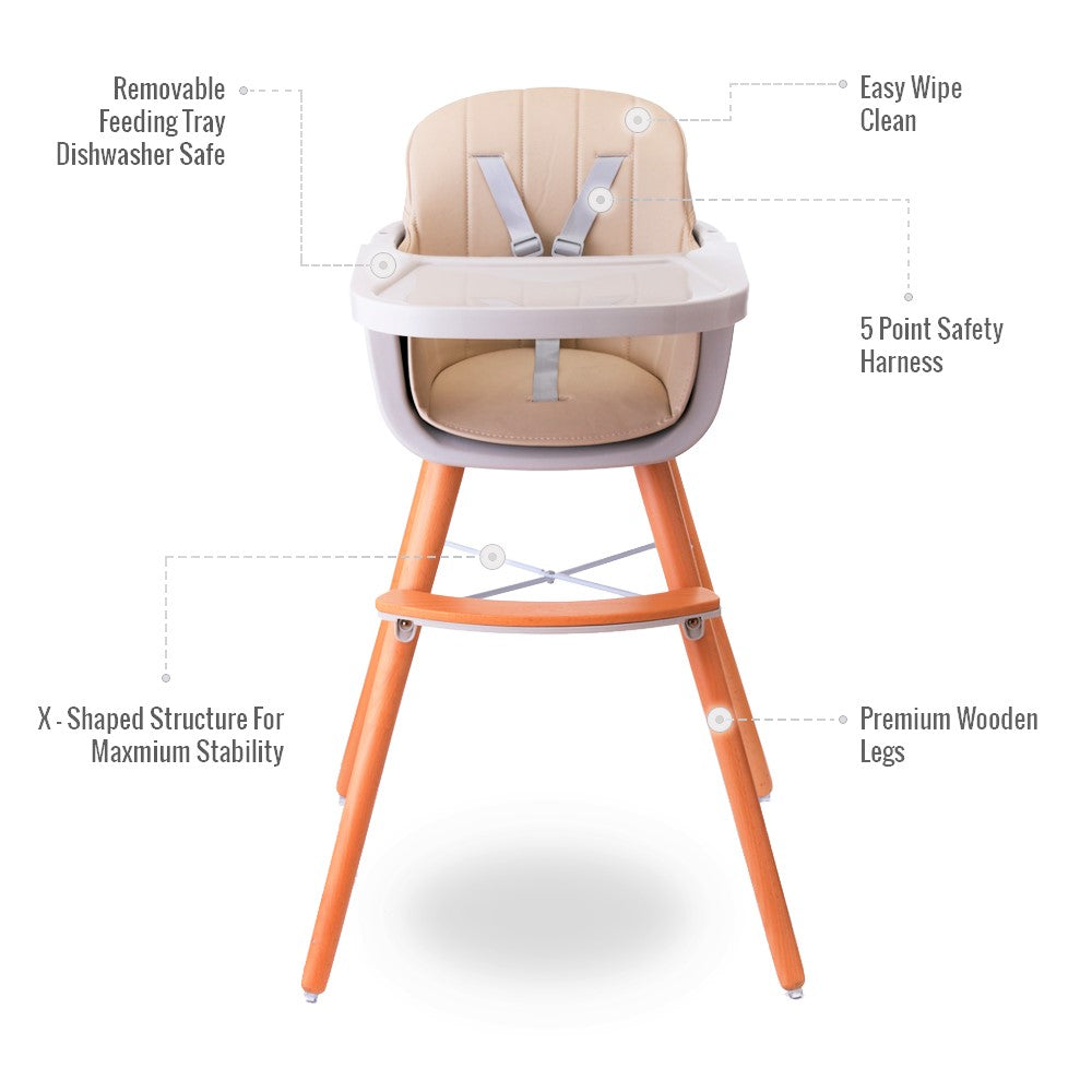 TEKNUM - Premium Dual Height Wooden High Chair - Ivory